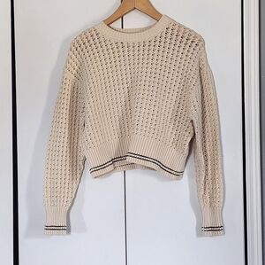 Varley Cream Open-Knit Cropped Crew with Black Trim